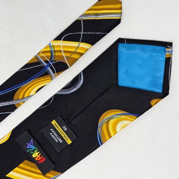 J JERRY GARCIA SILK TIE HAPPY BIRTHDAY BLACK GOLD COLLECTION 62 3.5" X 60" - Picture 3 of 3